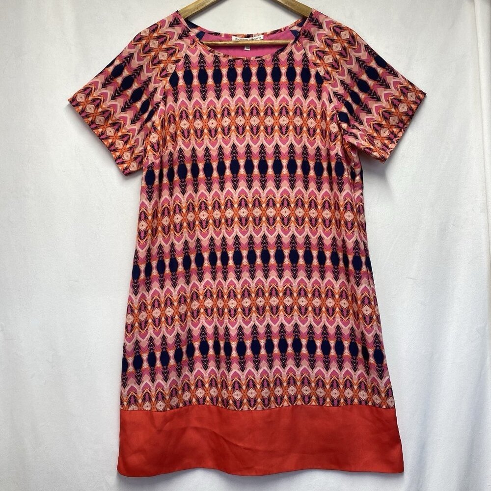Collective Concepts Short Sleeve Lined Shift Dress Women Large Pink Multicolor